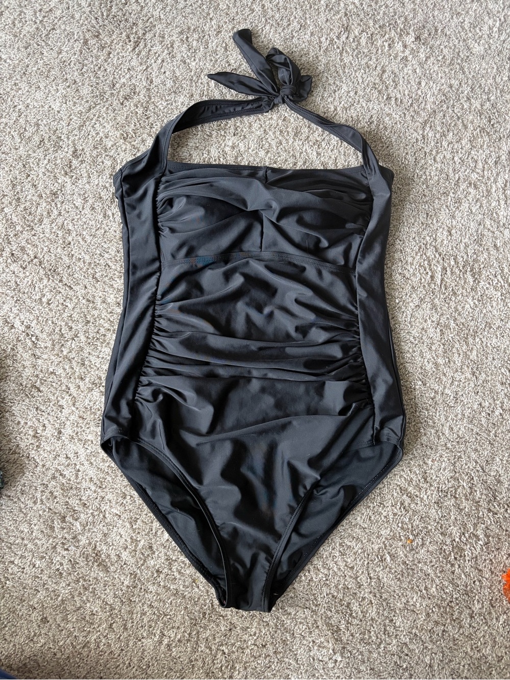 Classic Black Ruched One-Piece Swimsuit - Halter Neck